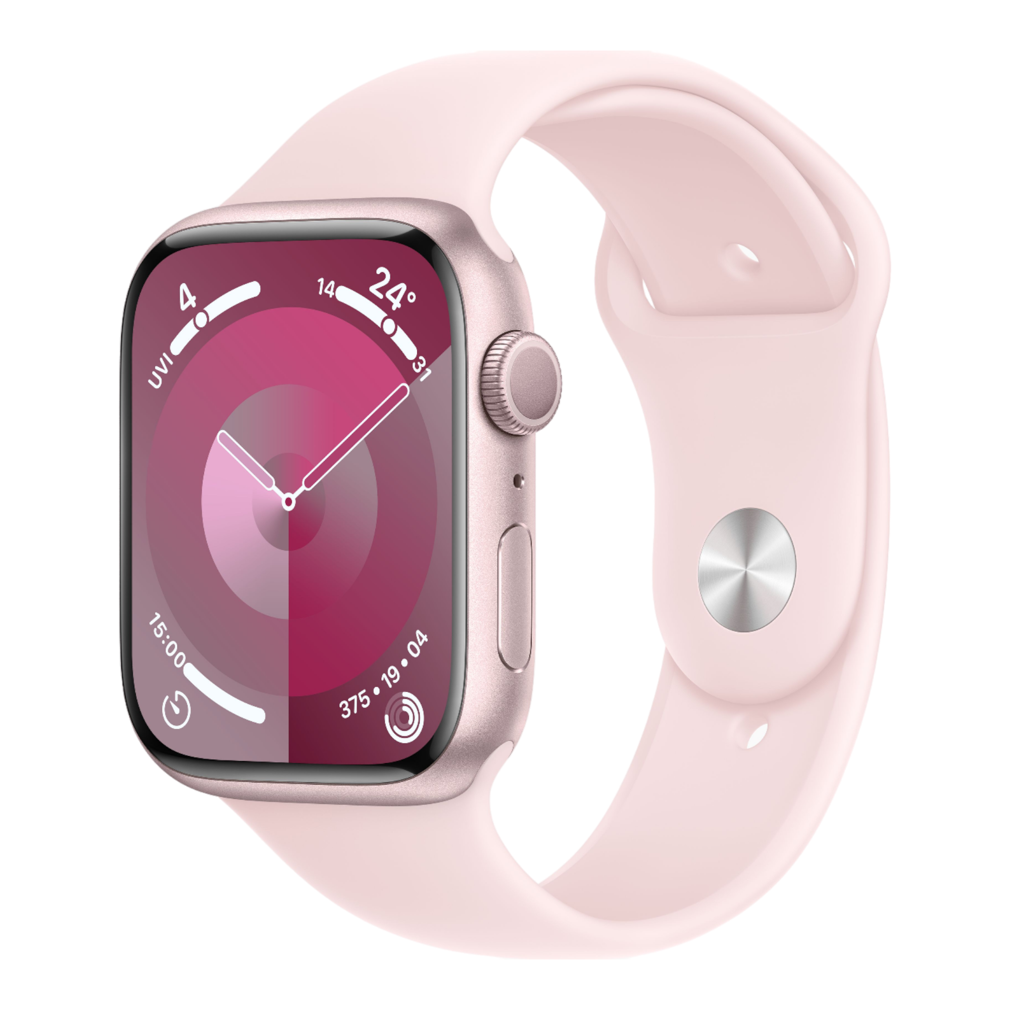 Apple Watch Series 9 GPS, 45mm Pink Aluminum Case with Light Pink Sport Band - M/L - alAsil